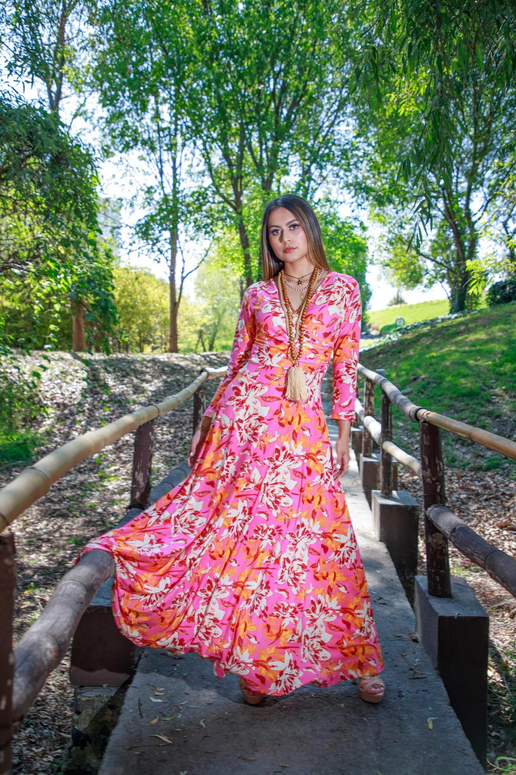 Vestido Largo Flores Rosa - Survivir Boutique