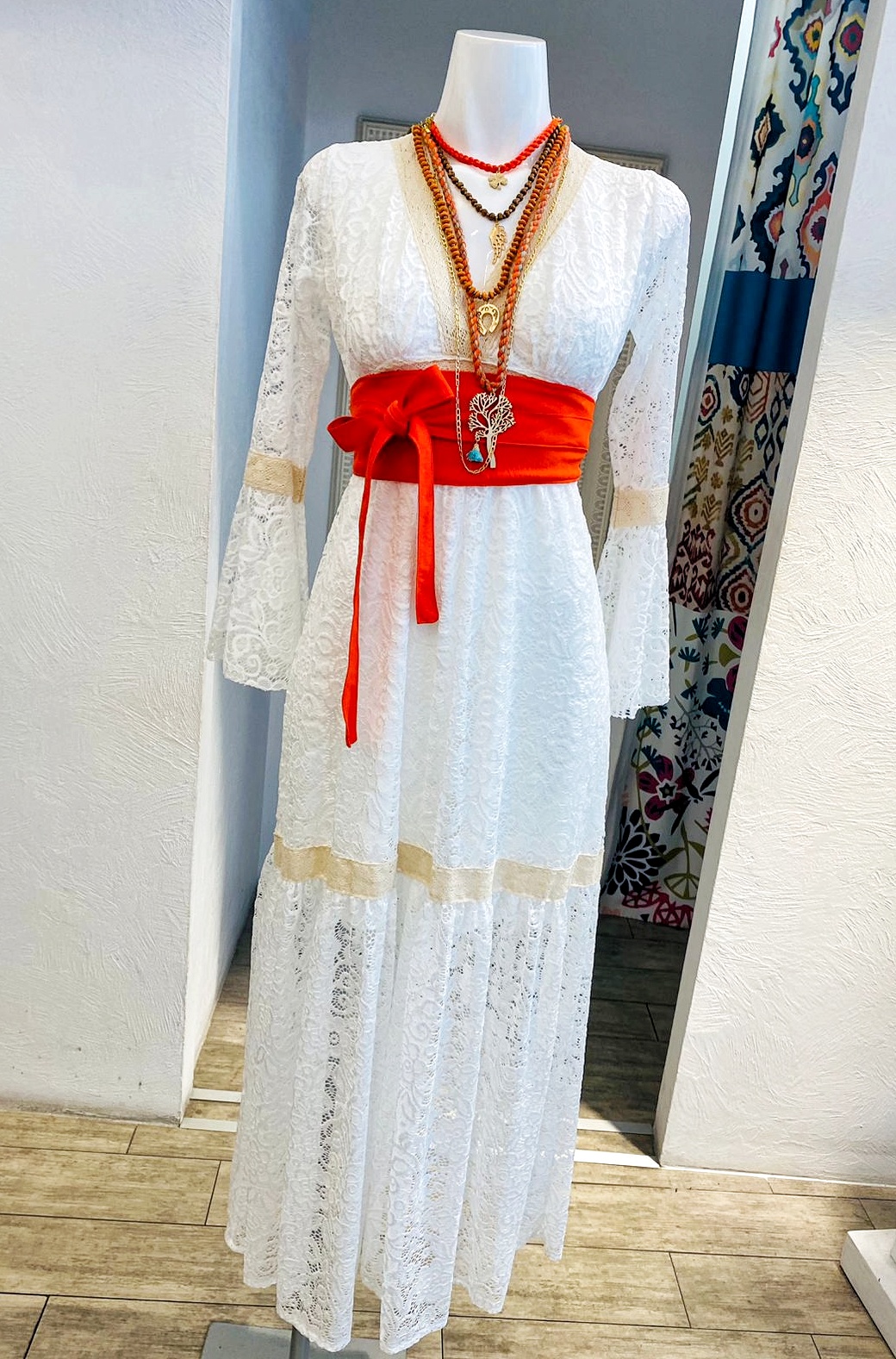 Vestido Dora Campana blanco encaje - Tienda Mexicana