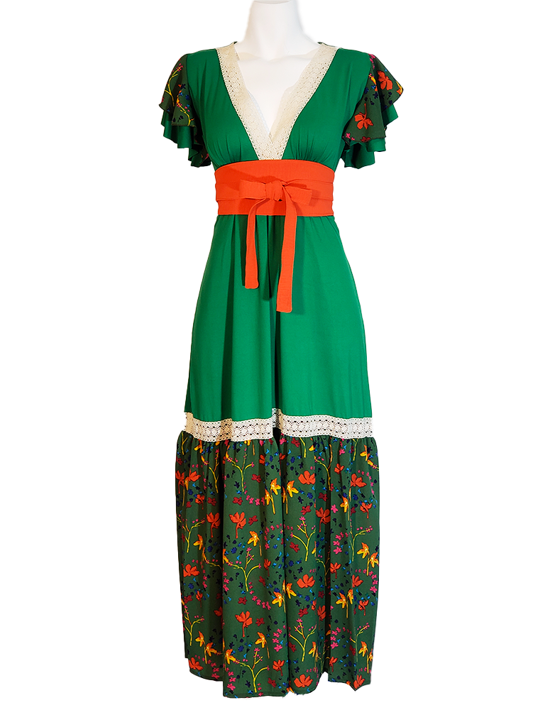 Vestido Dora Manga corta, Verde - Tienda Mexicana