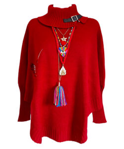 Poncho Karma Bordado rojo colibrí