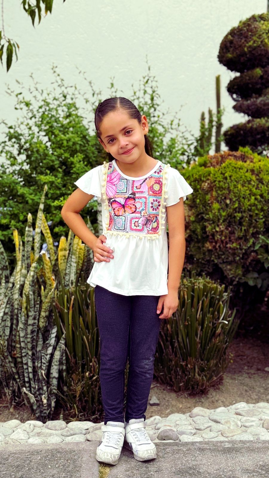 Blusa Toscana Niña bco mariposas