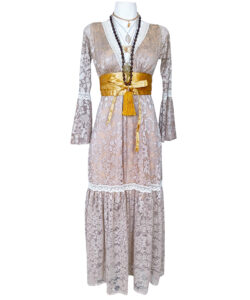 Vestido Dora Largo Campana encaje arena