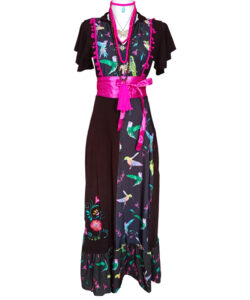 Vestido Hippie Largo café colibríes