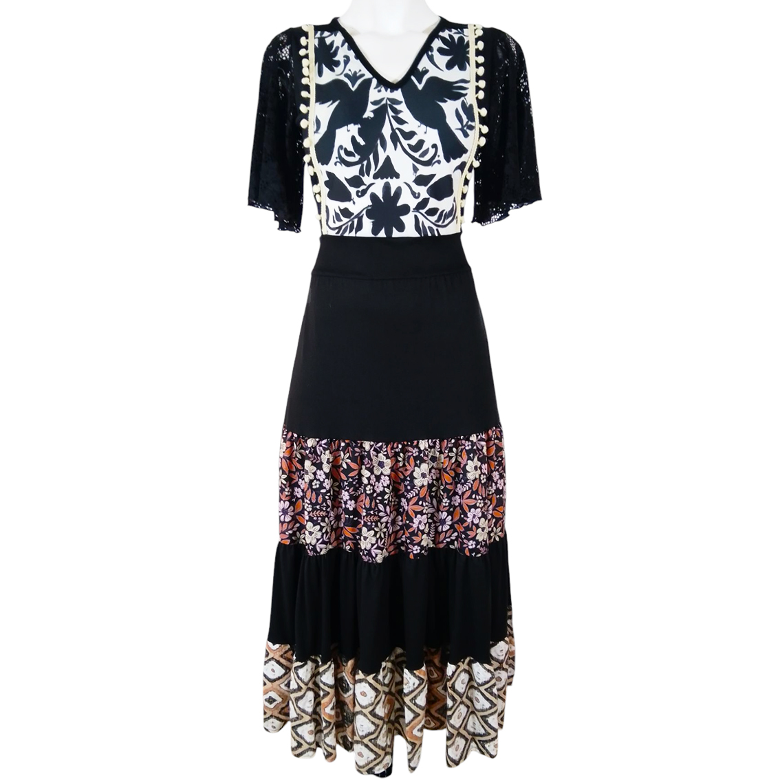 Vestido Toscana Olanes otomí negro bco - Imagen 3