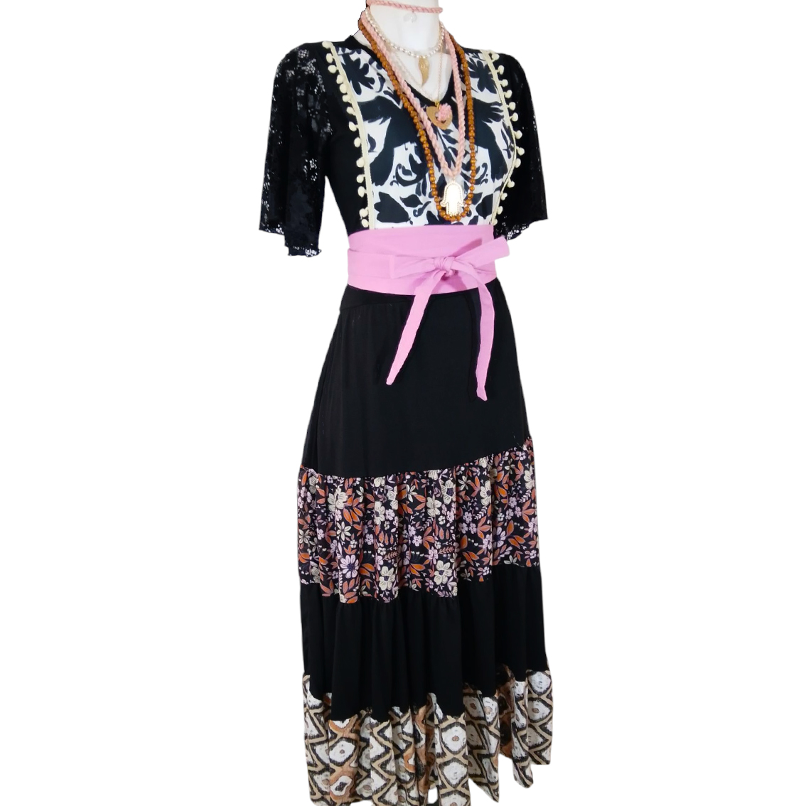 Vestido Toscana Olanes otomí negro bco - Imagen 2