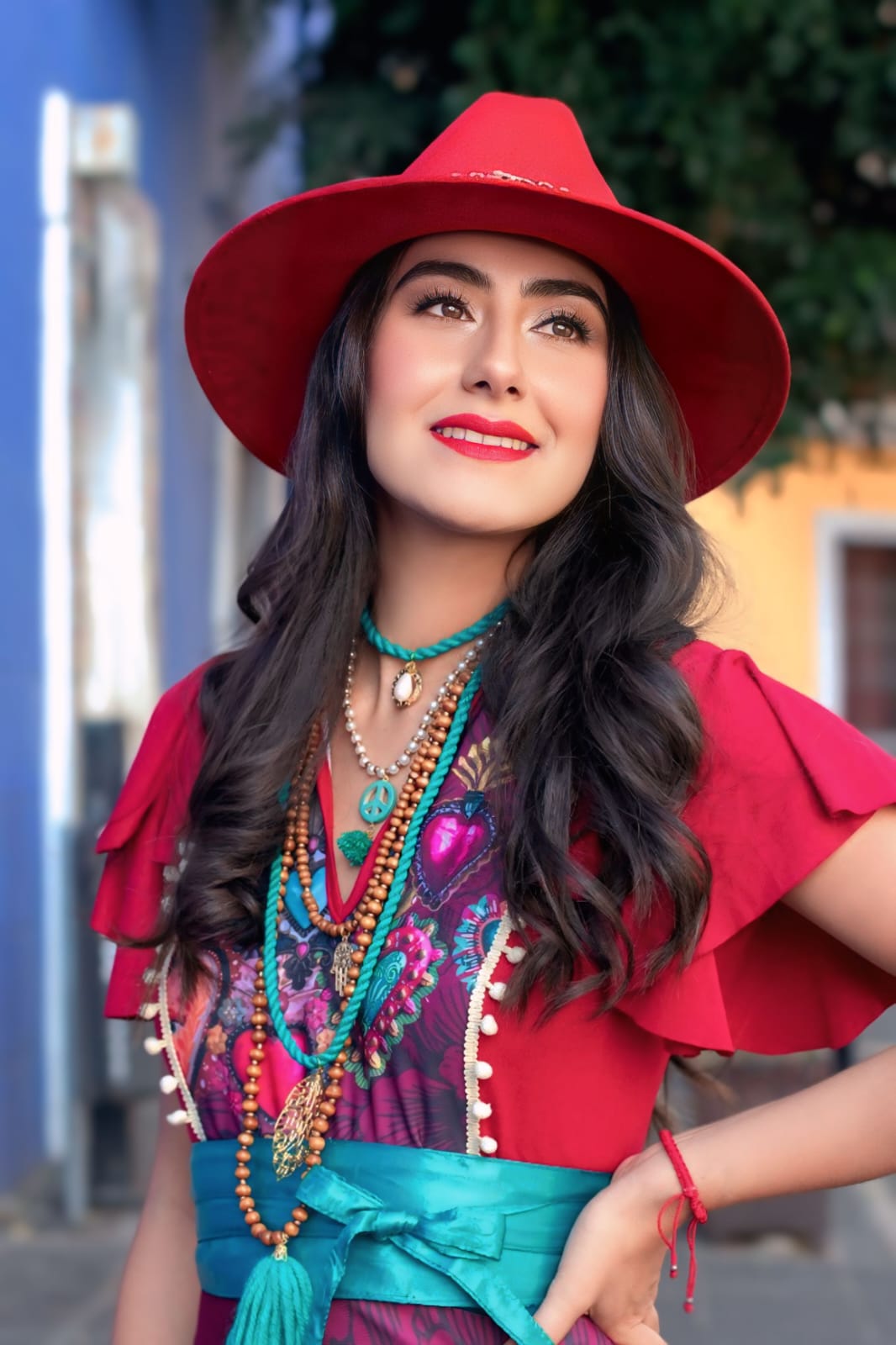 Vestido Hippie Largo rojo vino corazones - Imagen 5