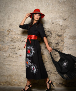 Vestido Camisero Miel B&F negro rosa