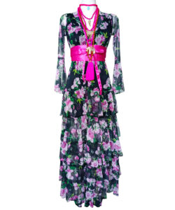 Vestido Dora Olanes negro rosas