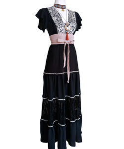 Alternative view of Vestido Denhi Olanes negro brocado