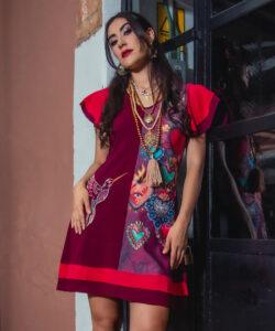 Vestido Simona Dividido corazones rojo vino