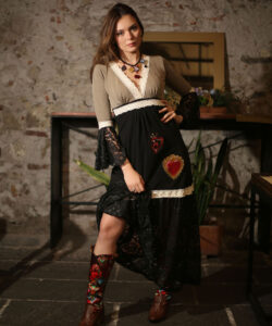 Vestido Dora Largo Campana negro café