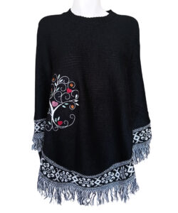 Poncho Karma Bordado Cenefa negro árbol