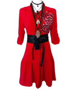 Vestido Camisero talavera B&F rojo bordado