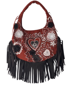 Bolsa Redonda Flecos café claro corazón