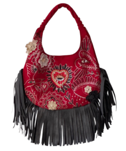 Bolsa Redonda Flecos roja ojito flores