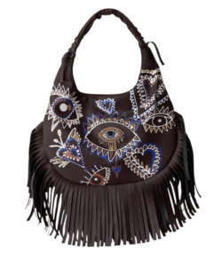 Bolsa Redonda Flecos café ojito azul corazón