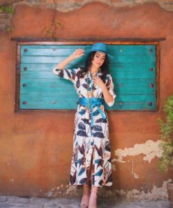 Vestido Camisero Miel blanco hojas