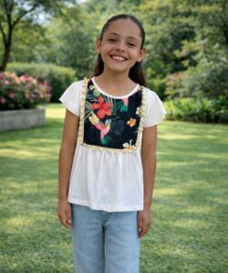 Blusa Toscana Niña blanca colibrí