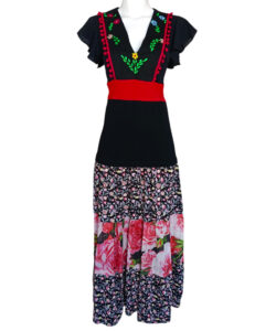 Vestido Denhi olanes negro flores bordado