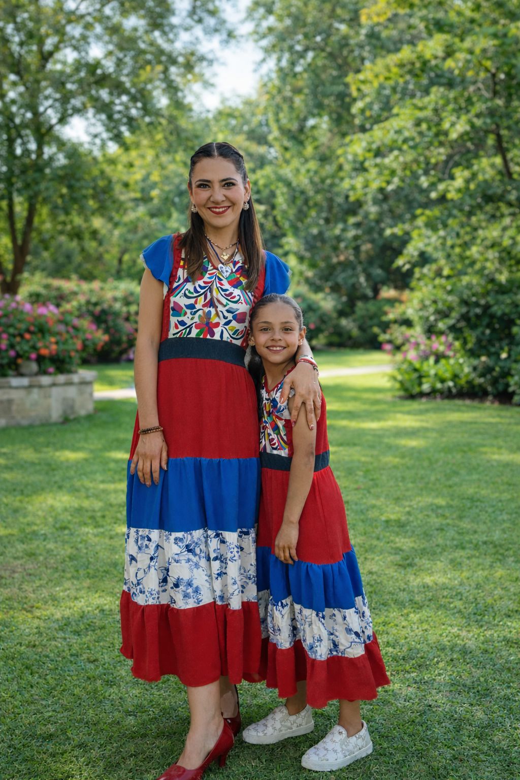 Vestido Toscana Olanes Niña rojo otomí azul