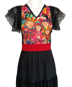 Alternative view of Vestido Toscana olanes negro encaje muñequitas