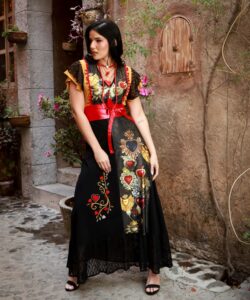 Vestido Hippie mostaza corazones