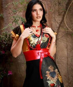 Alternative view of Vestido Hippie mostaza corazones