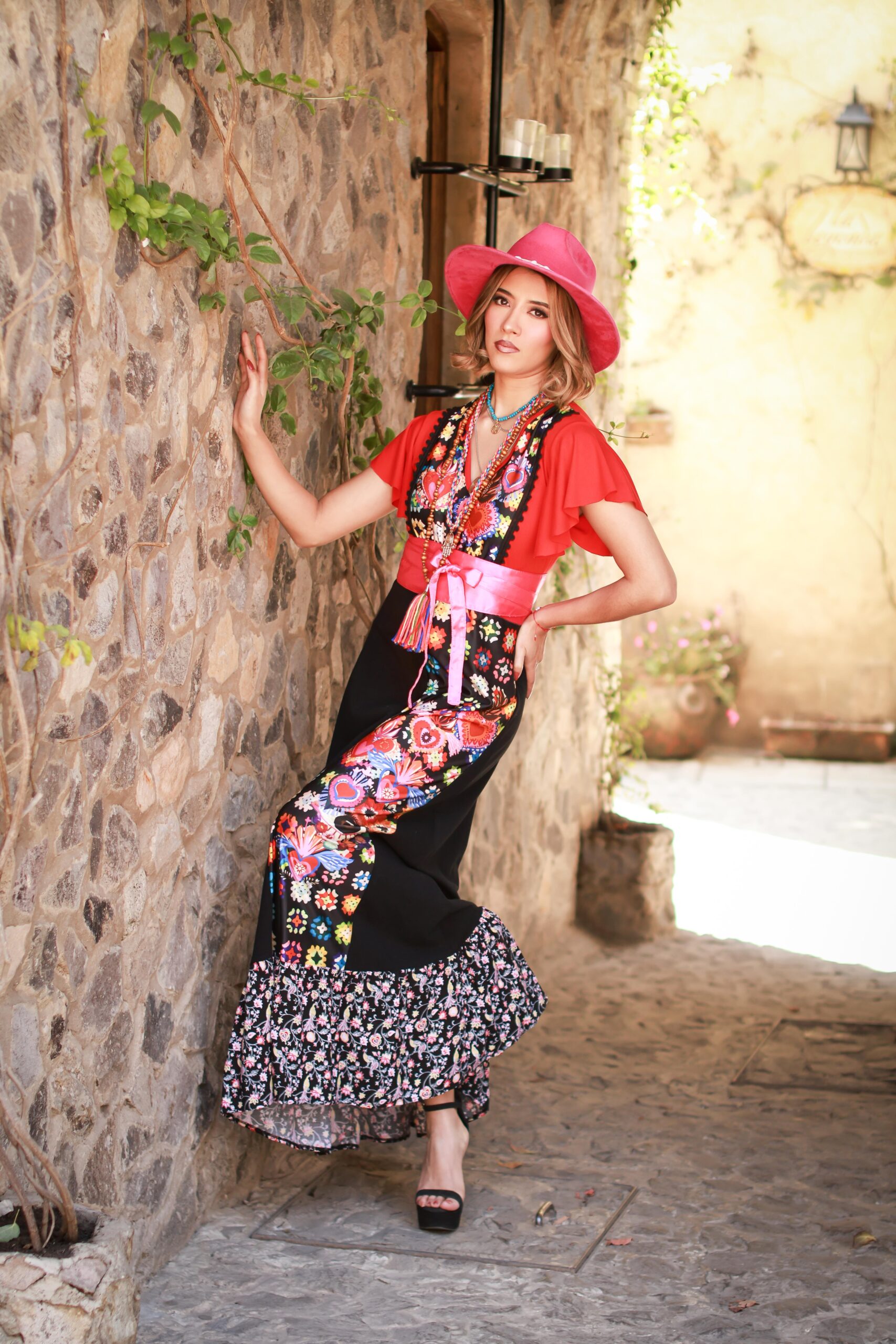 Vestido Hippie Largo negro crochet colores - Imagen 4