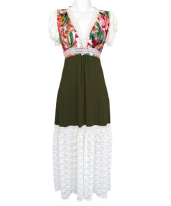 Vestido Dora Largo olivo flores