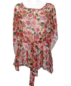 Kimono Sencillo flores shedrón café