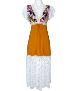 Vestido Dora Largo Mc mostaza encaje