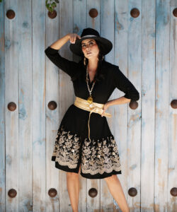 Vestido Camisero Talavera negro cenefa brillos