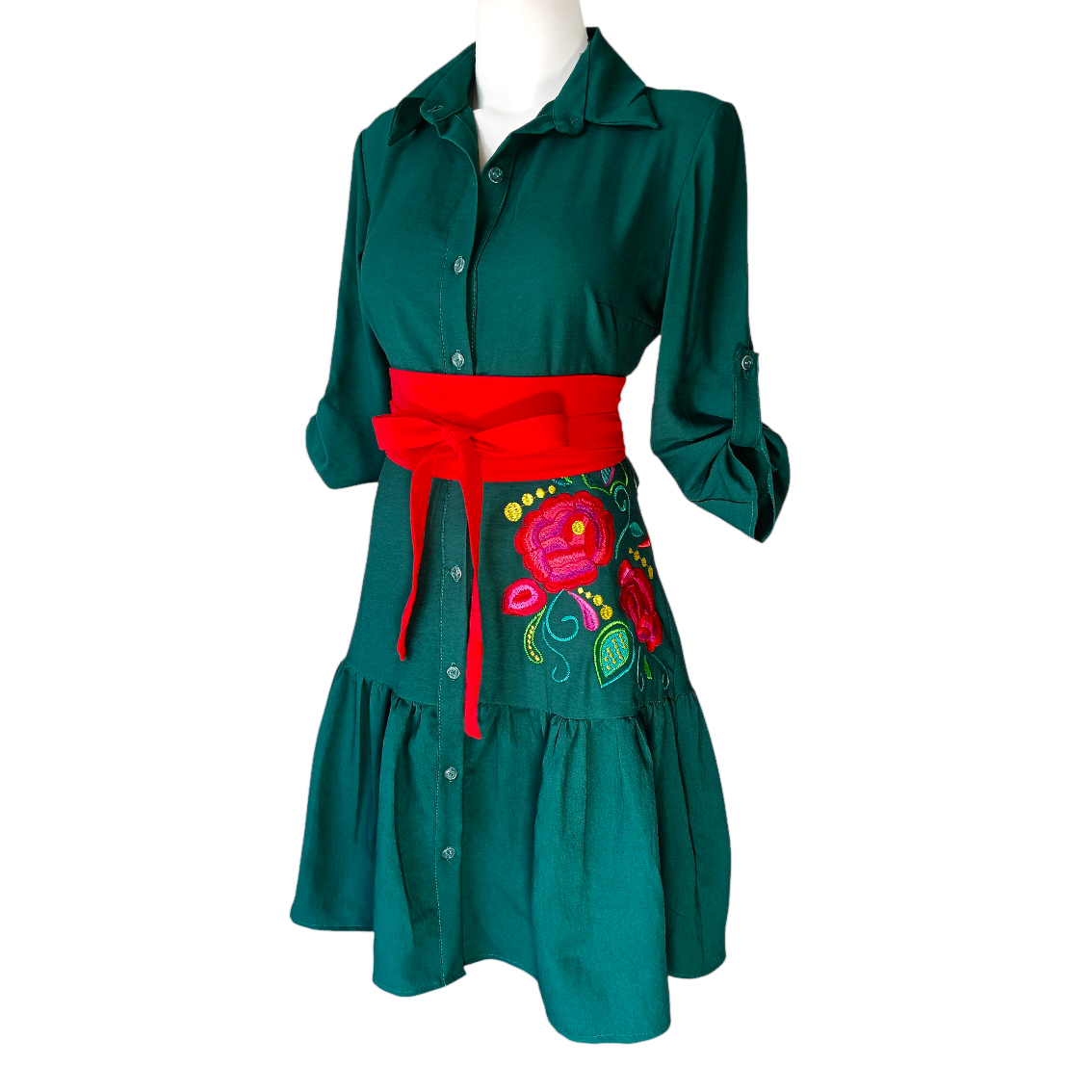 Vestido Camisero Talavera jade rosas - Imagen 3