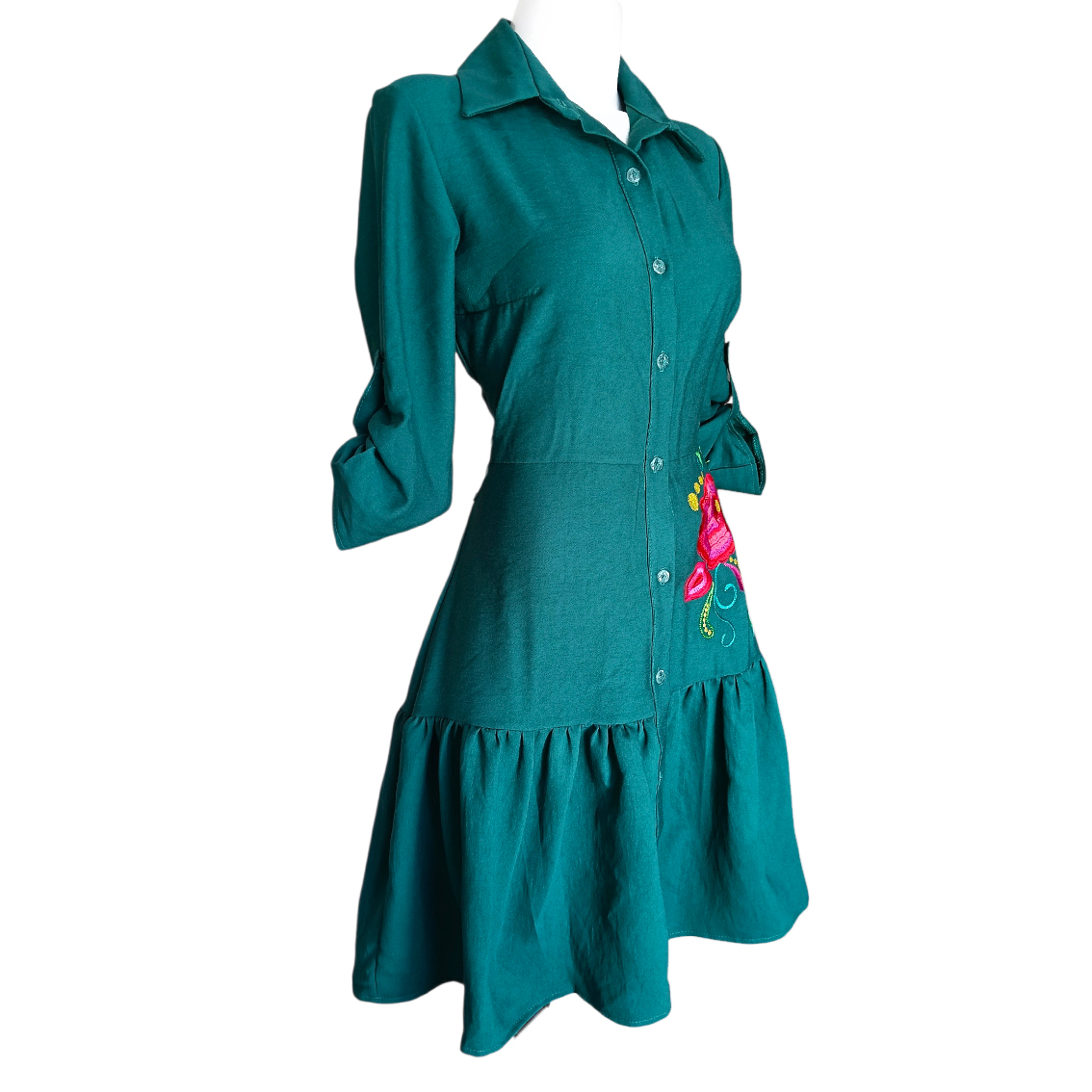Vestido Camisero Talavera jade rosas - Imagen 2