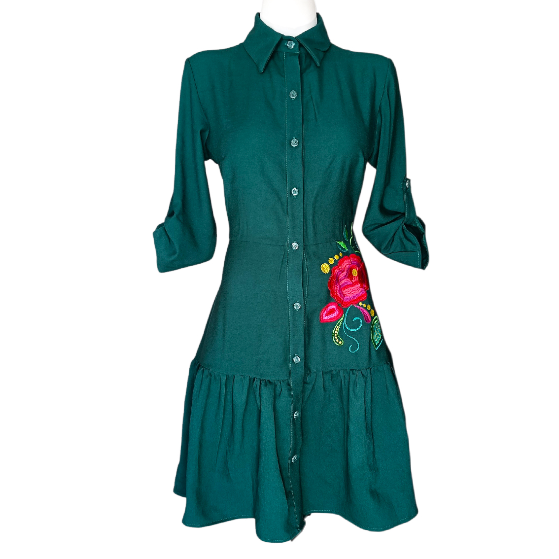 Vestido Camisero Talavera jade rosas