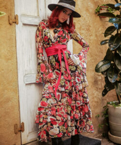Vestido Dora Olanes flores naranjas