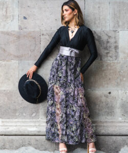 Vestido Dora Olanes Verticales negro flores