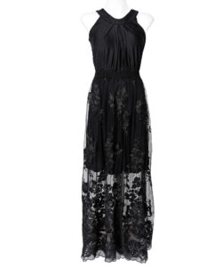 Vestido Luna Largo negro mesh flores
