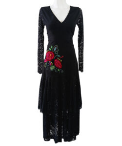 Vestido Sirena 2 Olanes negro rosas